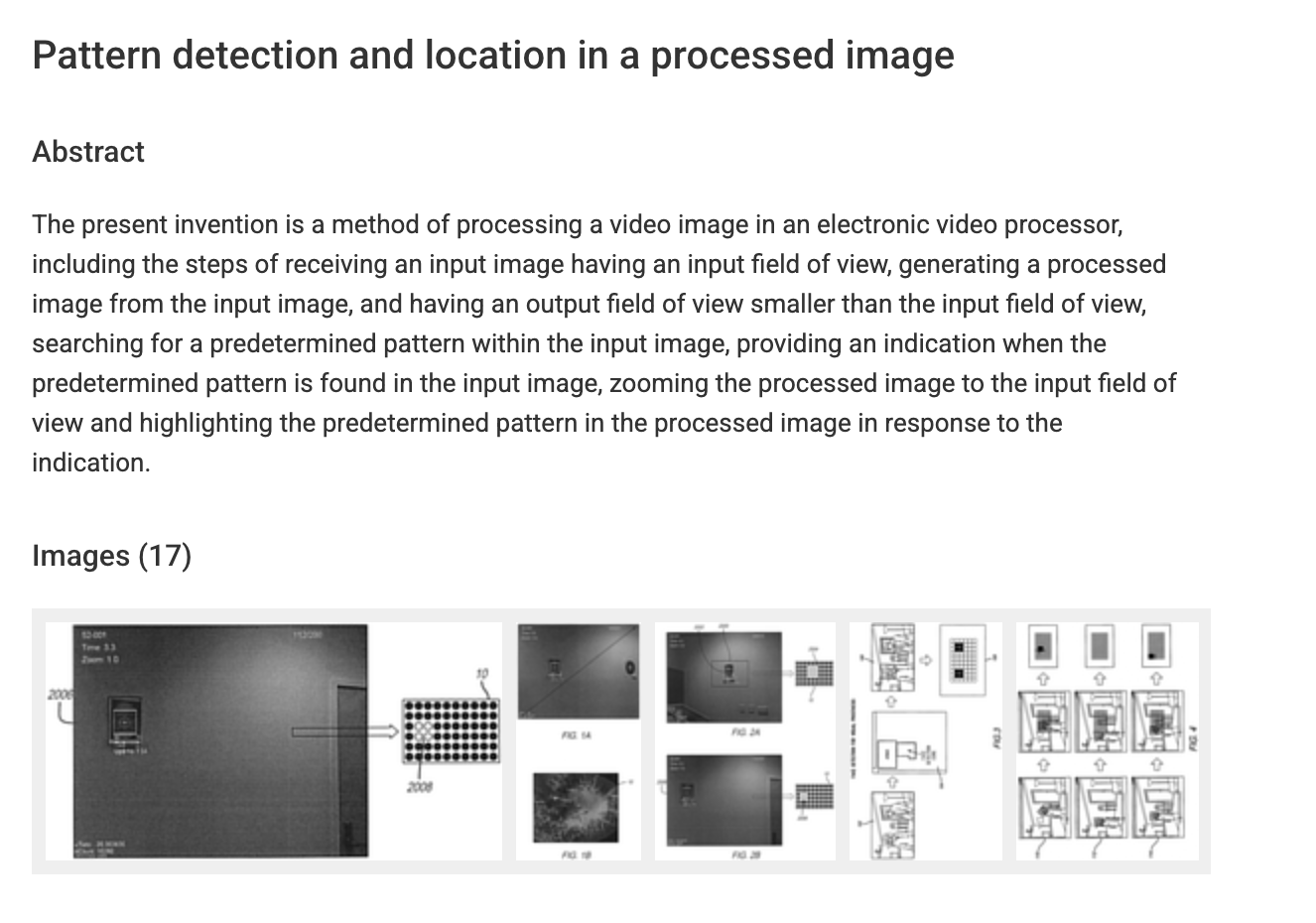 Pattern detection and location in a processed image