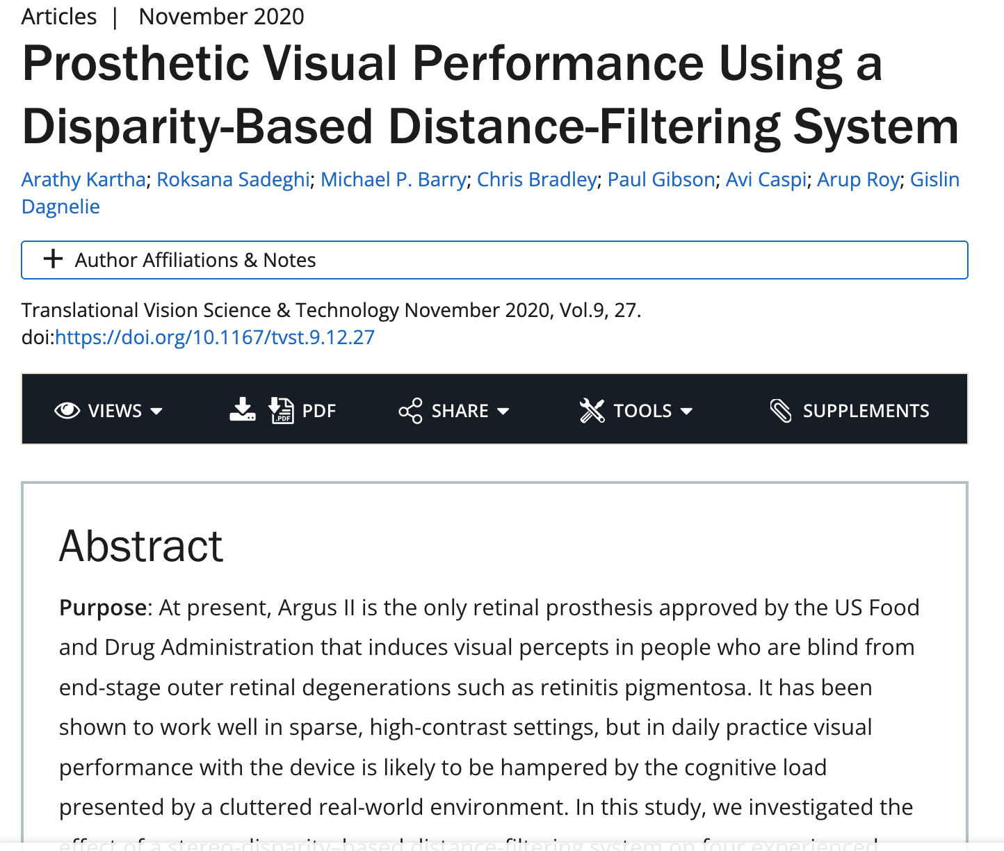 Prosthetic visual performance using a disparity-based distance-filtering system